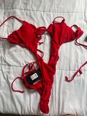 Fashion Nova Red Strappy Bikini Set
